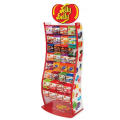 Tienda de caramelos independiente con recubrimiento en polvo de metal rojo, pantalla colgante de lujo barata, estantes de caramelos para la venta
